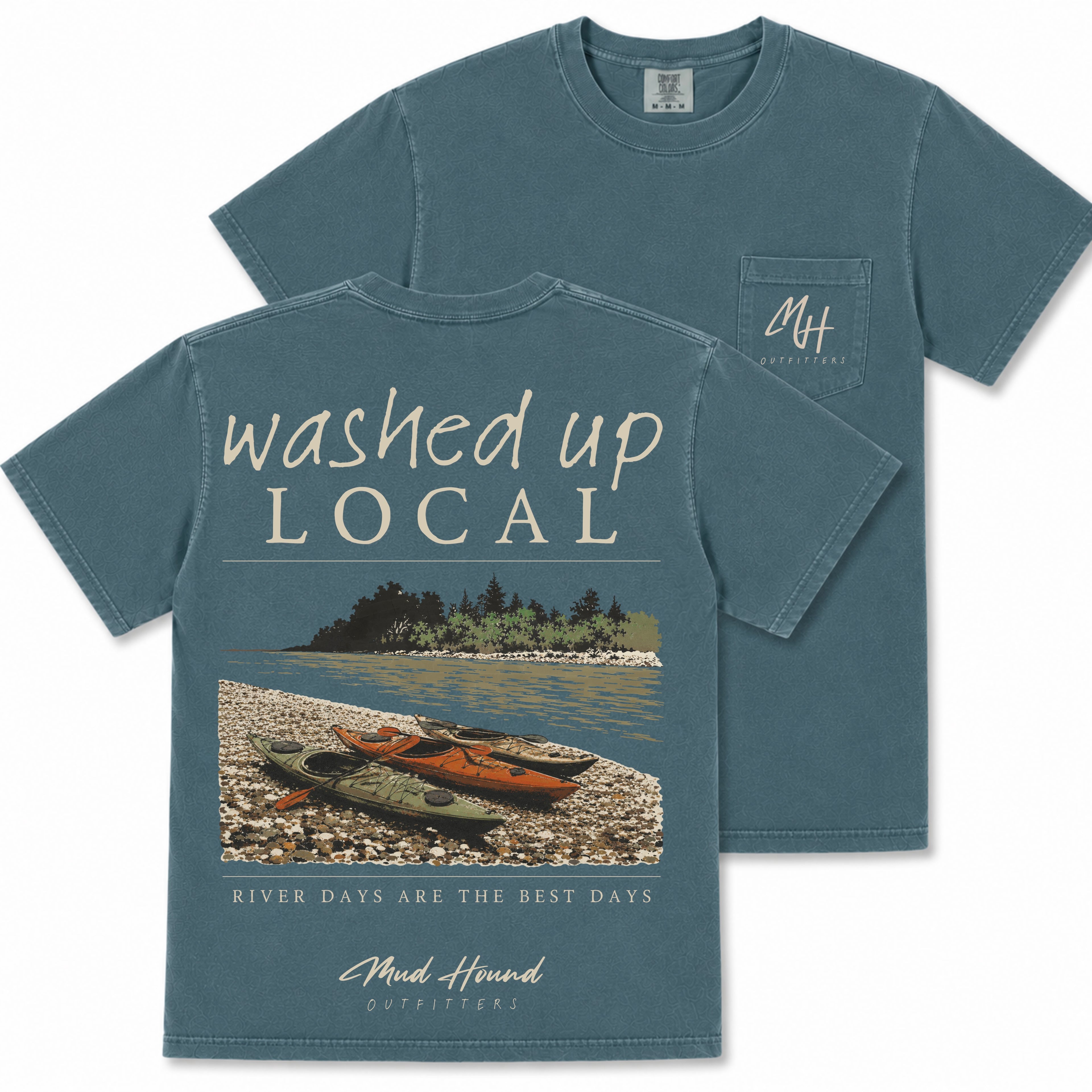 Washed Up Local Kayak Pocket Blue Spruce Tee